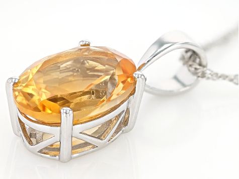 Yellow Citrine Rhodium Over Sterling Silver Pendant With Chain 4.50ct