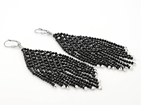 Black Spinel Rhodium Over Sterling Silver Earrings