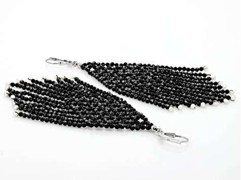 Black Spinel Rhodium Over Sterling Silver Beaded Necklace - CTB503