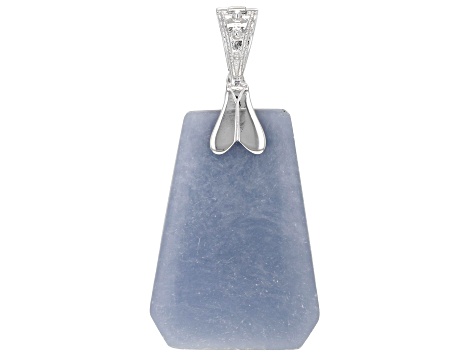 Blue Angelite Rhodium Over Sterling Silver Enhancer Pendant