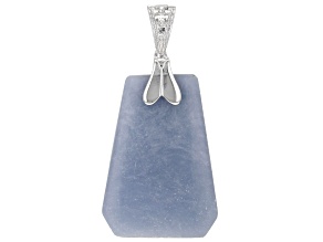 Blue Angelite Rhodium Over Sterling Silver Enhancer Pendant