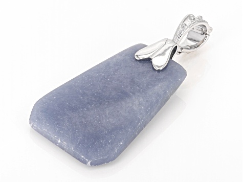Blue Angelite Rhodium Over Sterling Silver Enhancer Pendant