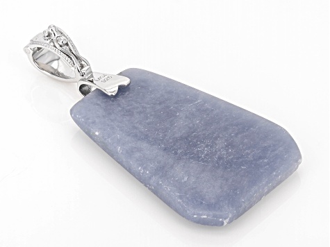 Blue Angelite Rhodium Over Sterling Silver Enhancer Pendant