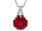 Red Lab Created Ruby Rhodium Over Sterling Silver Ferris Wheel Cut Pendant with Chain 8.58ctw