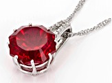 Red Lab Created Ruby Rhodium Over Sterling Silver Ferris Wheel Cut Pendant with Chain 8.58ctw