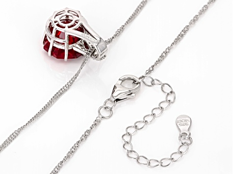 Red Lab Created Ruby Rhodium Over Sterling Silver Ferris Wheel Cut Pendant with Chain 8.58ctw