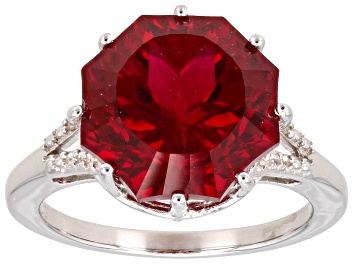 Picture of Lab Created Ruby Rhodium Over Sterling Silver Ferris Wheel Cut Ring 8.58ctw