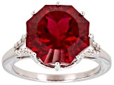 Lab Created Ruby Rhodium Over Sterling Silver Ferris Wheel Cut Ring 8.58ctw