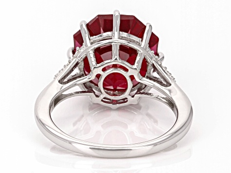 Lab Created Ruby Rhodium Over Sterling Silver Ferris Wheel Cut Ring 8.58ctw