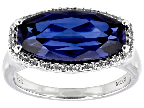 Blue Lab Created Sapphire Rhodium Over Sterling Silver Ring 5.51ctw