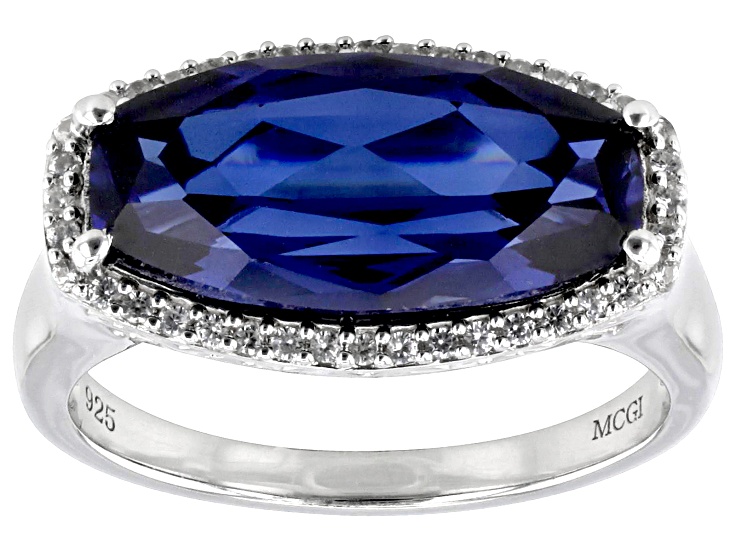 Blue Lab Created Sapphire Rhodium Over Sterling Silver Ring