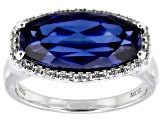 Blue Lab Created Sapphire Rhodium Over Sterling Silver Ring 5.51ctw
