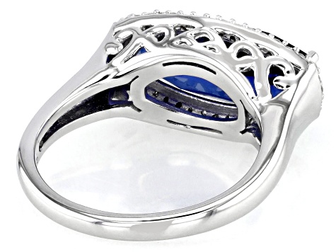 Blue Lab Created Sapphire Rhodium Over Sterling Silver Ring 5.51ctw