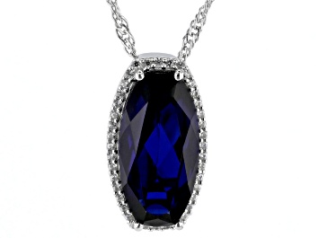 Picture of Blue Lab Created Sapphire Rhodium Over Sterling Silver Pendant with Chain 5.51ctw