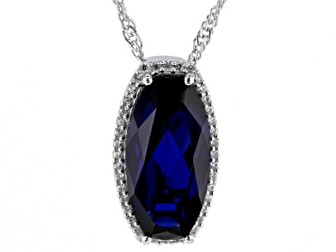 Blue Lab Created Sapphire Rhodium Over Sterling Silver Pendant with Chain 5.51ctw