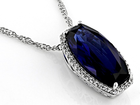Blue Lab Created Sapphire Rhodium Over Sterling Silver Pendant with Chain 5.51ctw