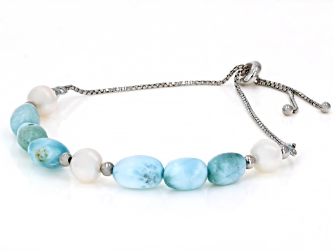 Gem Treasures Larimar & Cultured Pearl Adjustable Bolo Bracelet main image 1