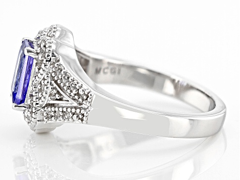 Blue Tanzanite Rhodium Over Sterling Silver Ring 1.03ctw