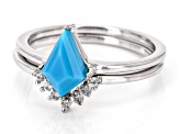 Blue Sleeping Beauty Turquoise Rhodium Over Sterling Silver Set of 2 Rings 0.10ctw