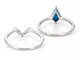 Blue Sleeping Beauty Turquoise Rhodium Over Sterling Silver Set of 2 Rings 0.10ctw