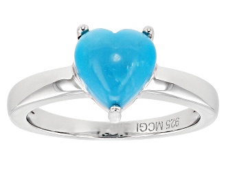 Blue Heart Shape Sleeping Beauty Turquoise Rhodium Over Sterling Silver Ring