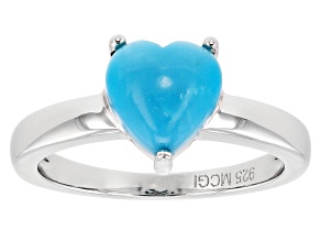 Blue Heart Shape Sleeping Beauty Turquoise Rhodium Over Sterling Silver Ring