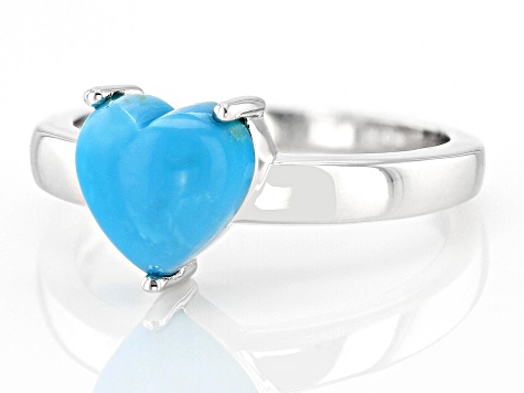 Blue Heart Shape Sleeping Beauty Turquoise Rhodium Over Sterling Silver Ring