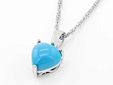 Blue Sleeping Beauty Turquoise Rhodium Over Sterling Silver Pendant with Chain