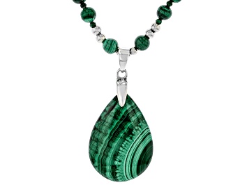 Picture of Green Malachite Rhodium Over Sterling Silver Drop Necklace