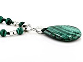 Green Malachite Rhodium Over Sterling Silver Drop Necklace