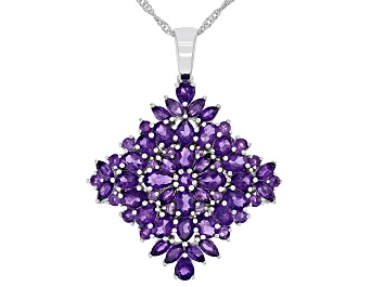 Picture of Purple African Amethyst Rhodium Over Sterling Silver Pendant with Chain 4.99ctw