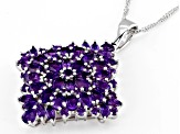 Purple African Amethyst Rhodium Over Sterling Silver Pendant with Chain 4.99ctw