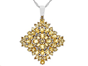 Yellow Citrine Rhodium Over Sterling Silver Pendant with Chain 4.99ctw