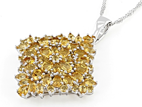 Yellow Citrine Rhodium Over Sterling Silver Pendant with Chain 4.99ctw