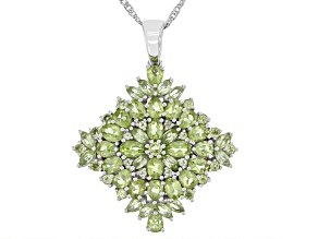 Green Peridot Rhodium Over Sterling Silver Pendant with Chain 5.90ctw