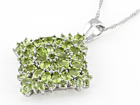 Green Peridot Rhodium Over Sterling Silver Pendant with Chain 5.90ctw