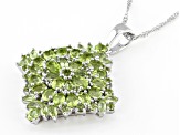 Green Peridot Rhodium Over Sterling Silver Pendant with Chain 5.90ctw