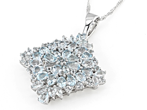 Sky Blue Topaz Rhodium Over Sterling Silver Pendant with Chain 6.21ctw