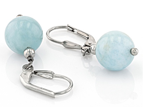 Blue Dreamy Aquamarine Rhodium Over Sterling Silver Dangle Earrings