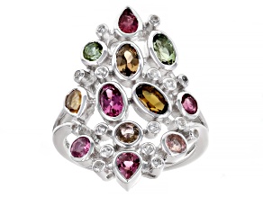 Multi-Tourmaline Rhodium Over Sterling Silver Ring 1.91ctw