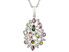 Multi-Tourmaline Rhodium Over Sterling Silver Pendant with Chain 1.91ctw
