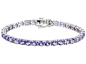 Blue Tanzanite Rhodium Over Sterling Silver Tennis Bracelet 14.50ctw