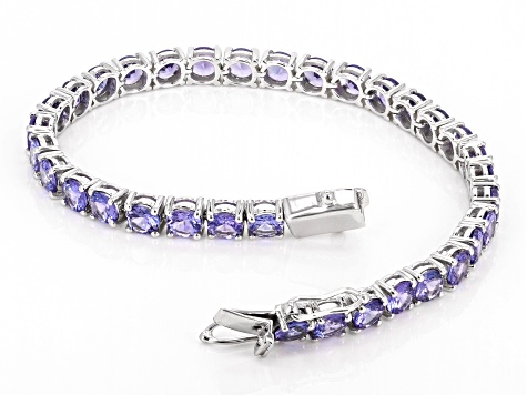 Blue Tanzanite Rhodium Over Sterling Silver Tennis Bracelet 14.50ctw