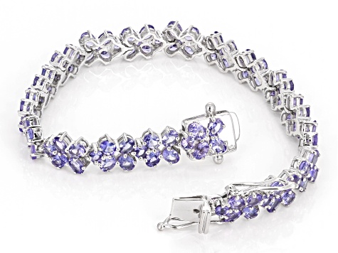 Blue Tanzanite Rhodium Over Sterling Silver Tennis Bracelet 13.68ctw