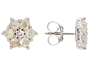 White Opal Rhodium Over Sterling Silver Earrings