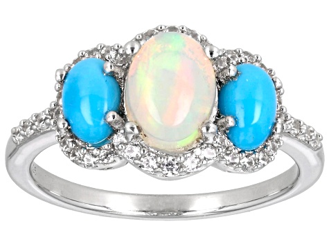 Ethiopian Opal Rhodium Over Sterling Silver Ring