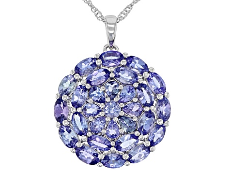 Blue Tanzanite Rhodium Over Sterling Silver Pendant with Chain 5.40ctw