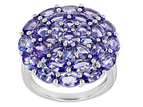 Blue Tanzanite Rhodium Over Sterling Silver Ring 5.40ctw