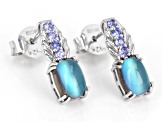 Blue Aurora Moonstone Rhodium Over Sterling Silver Earrings 0.28ctw