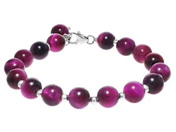 Picture of Pink Tiger's Eye Rhodium Over Sterling Silver Bracelet